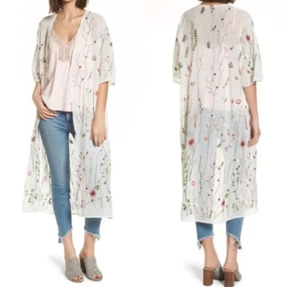Woven Heart Tops - Woven Heart Embroidered Floral Kimono